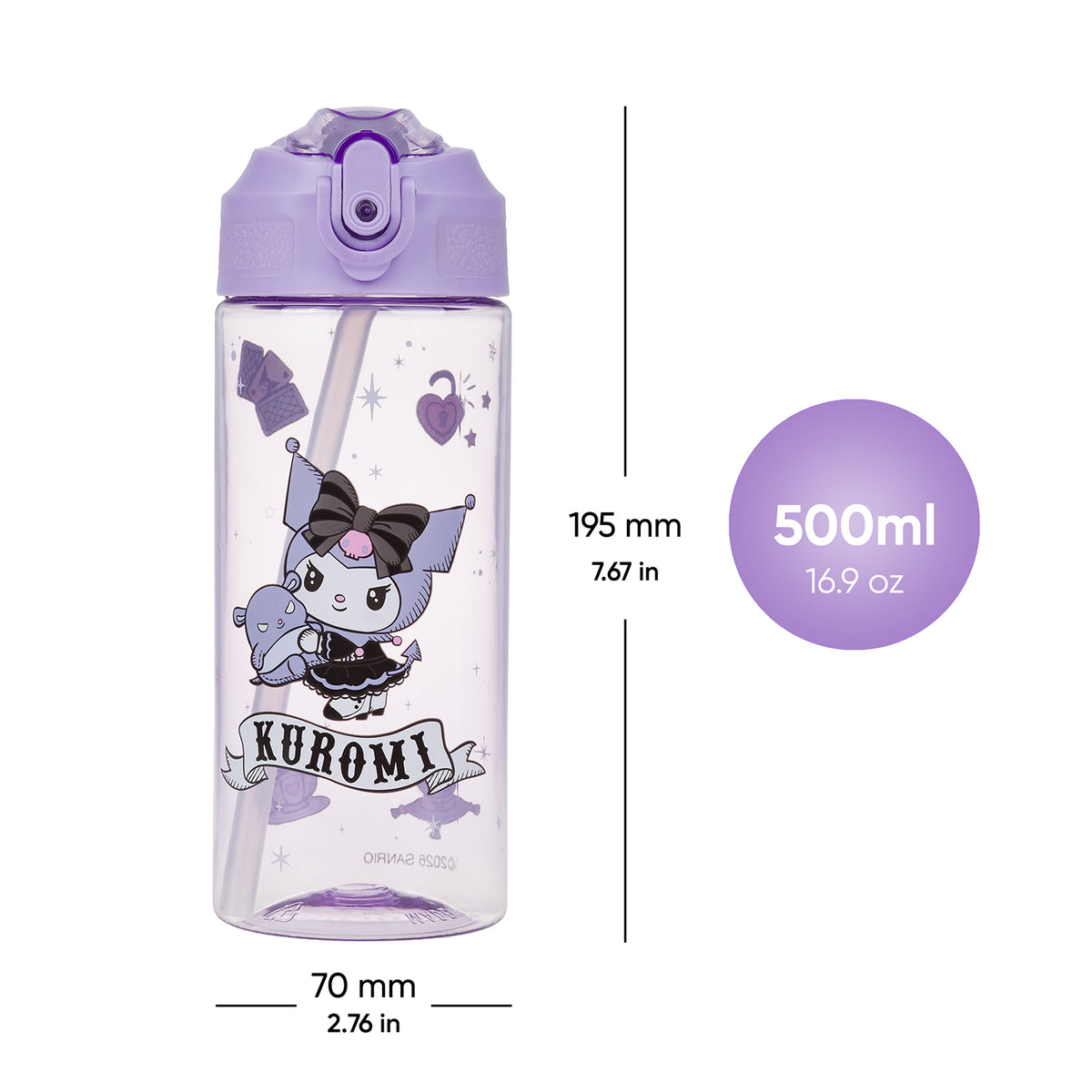 Borraccia in Tritan con cannuccia Kuromi Fortune Dream, 500 ml