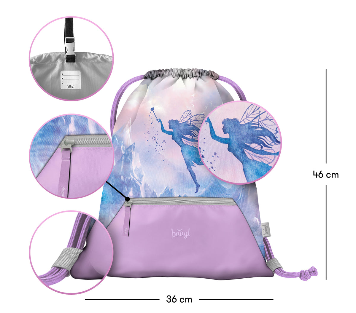 Sacca da ginnastica con tasca con cerniera Fairy