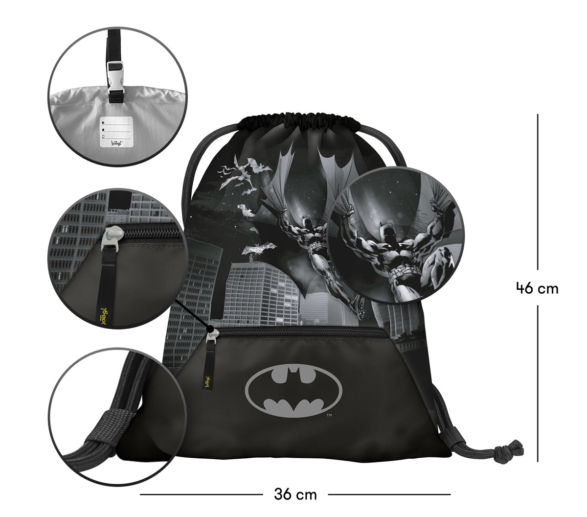 Sacca da ginnastica con tasca con cerniera Batman Dark City