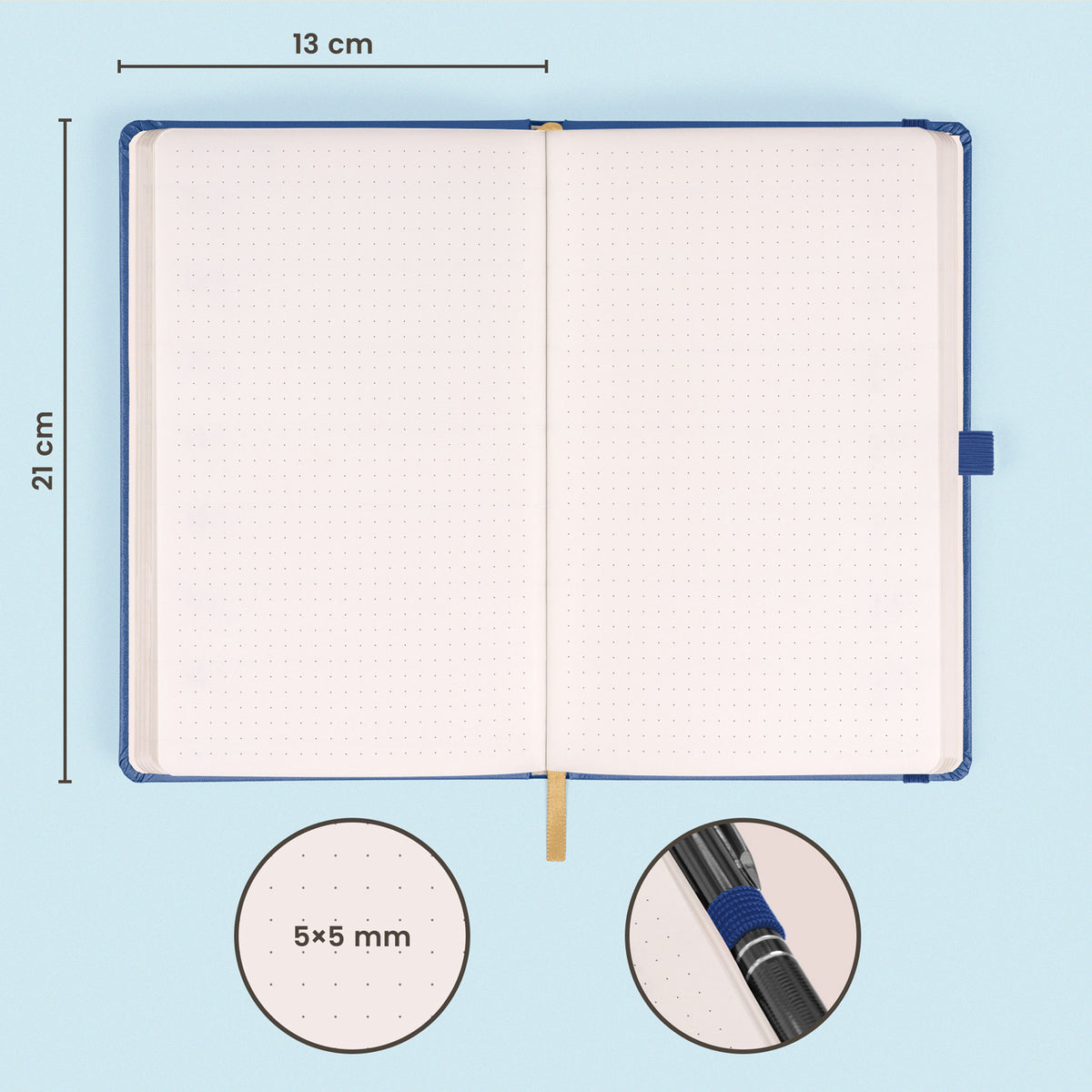 Quaderno Blu scuro, a puntini, 13 × 21 cm
