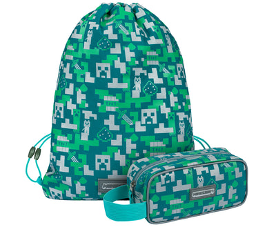 SET MINECRAFT 2 Silver Creeper: astuccio, sacca da ginnastica
