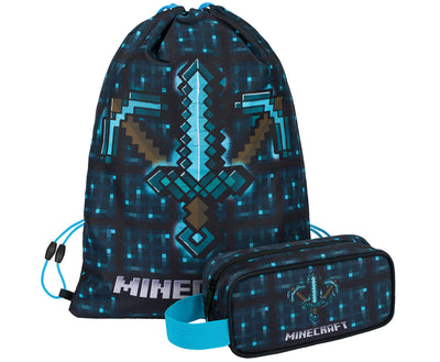 SET MINECRAFT 2 Blue Axe and Sword: astuccio, sacca da ginnastica