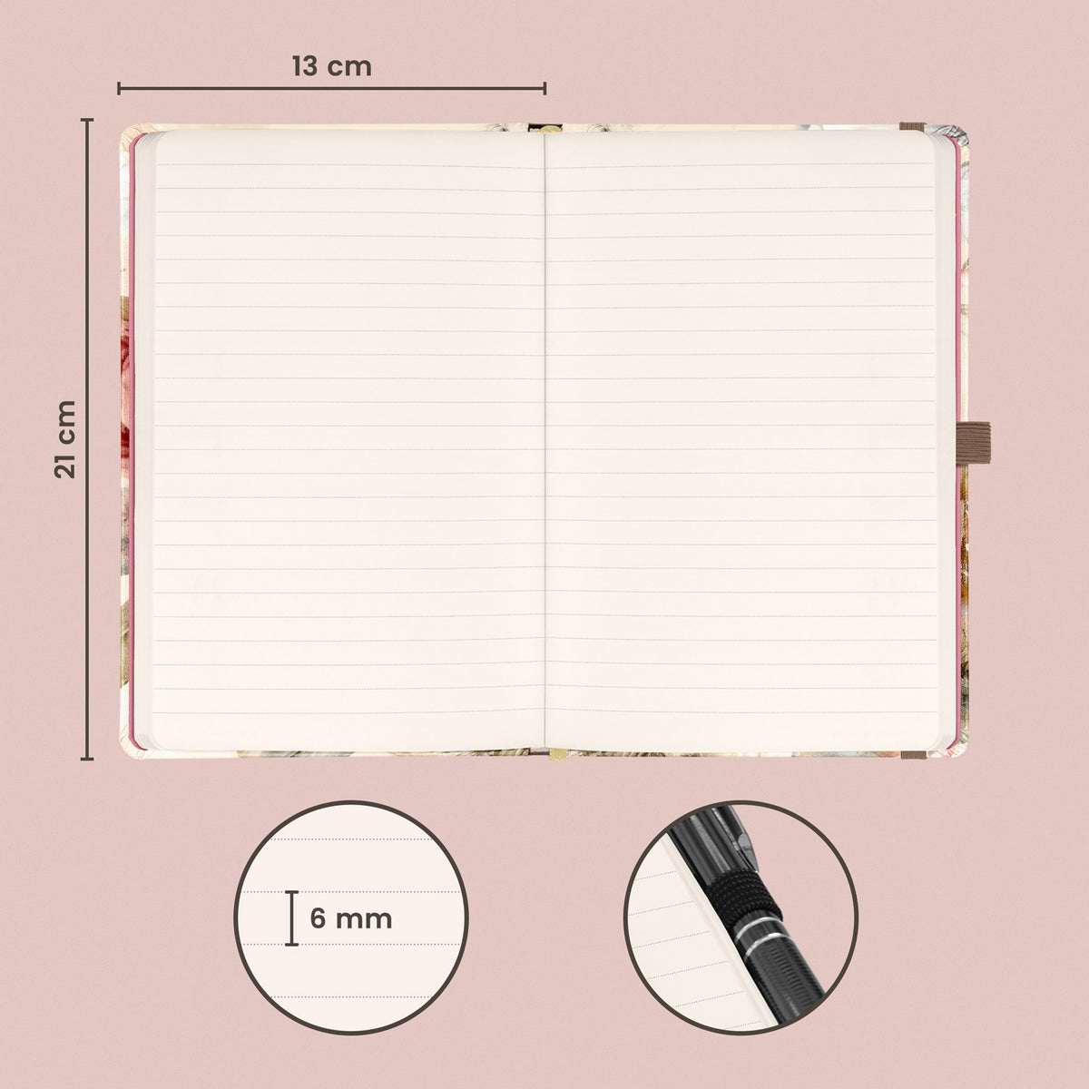 Quaderno Powder Flower, a righe, 13 × 21 cm