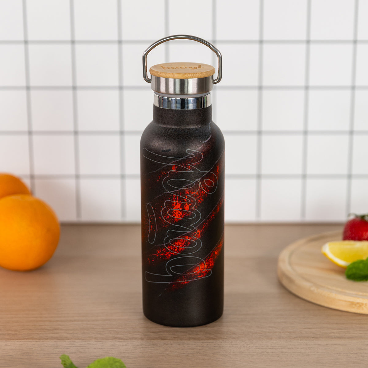 Borraccia termica con coperchio in bambù Volcano, 500 ml
