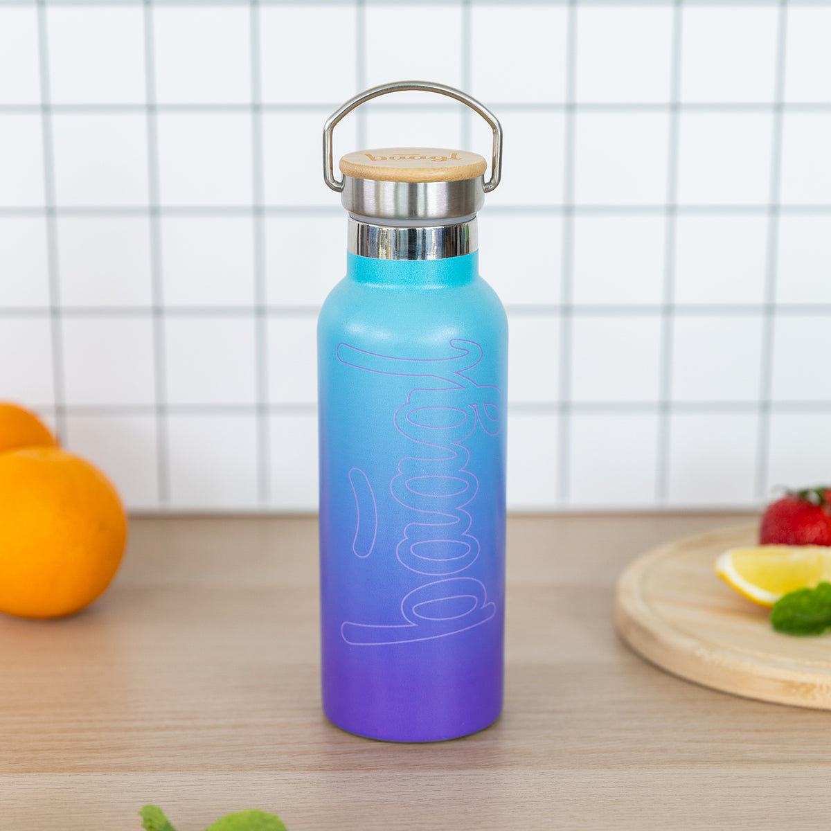 Borraccia termica con coperchio in bambù Gradient blue-purple, 500 ml