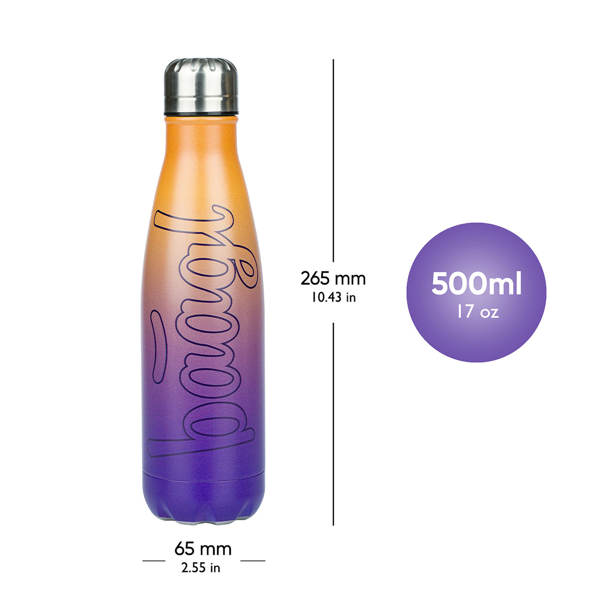 Borraccia termica con coperchio in metallo Gradient yellow-purple, 500 ml