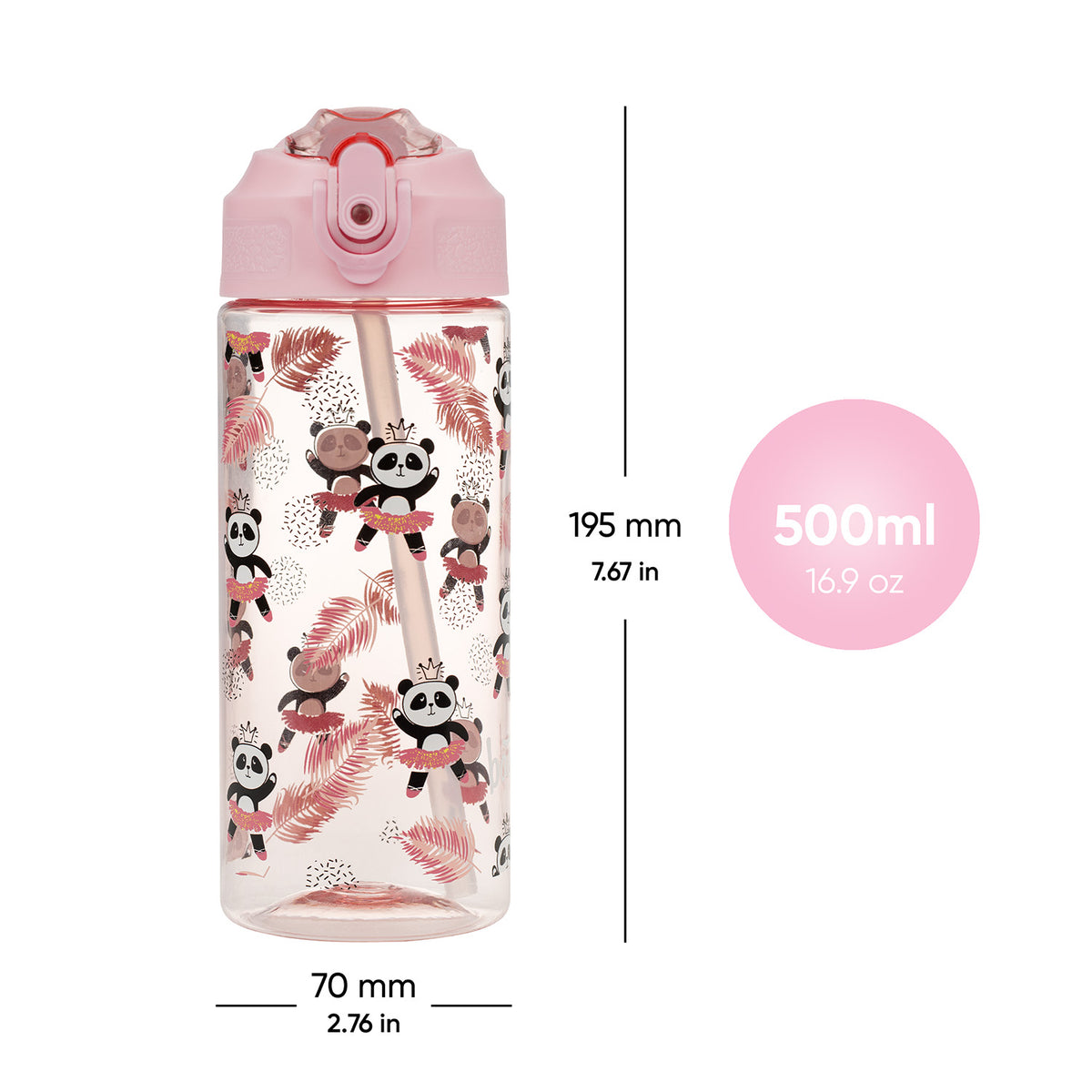 Borraccia in Tritan con cannuccia Panda, 500 ml