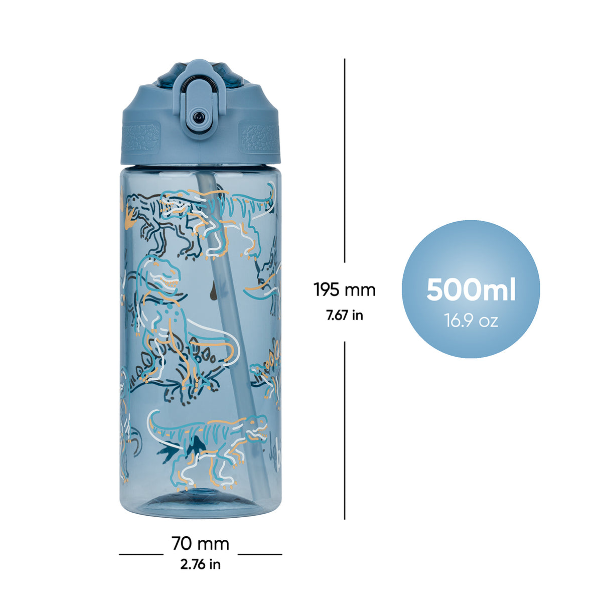 Borraccia in Tritan con cannuccia Dino, 500 ml