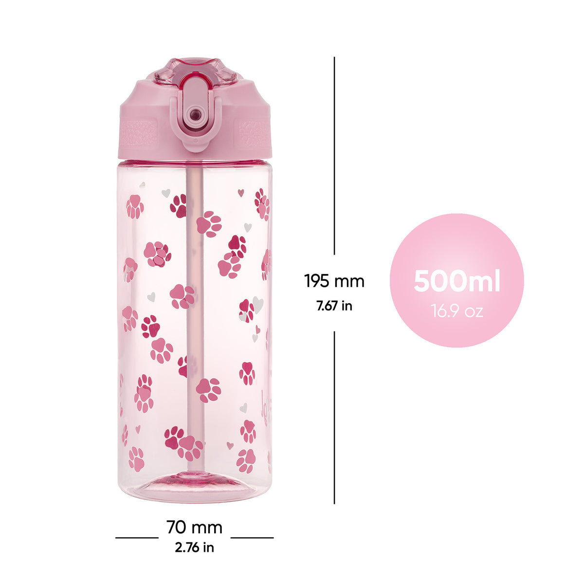 Borraccia in Tritan con cannuccia Paws, 500 ml