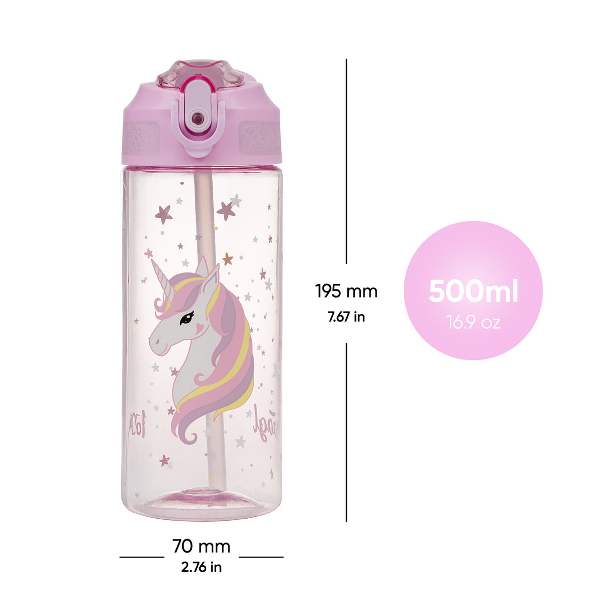 Borraccia in Tritan con cannuccia Rainbow Unicorn, 500 ml