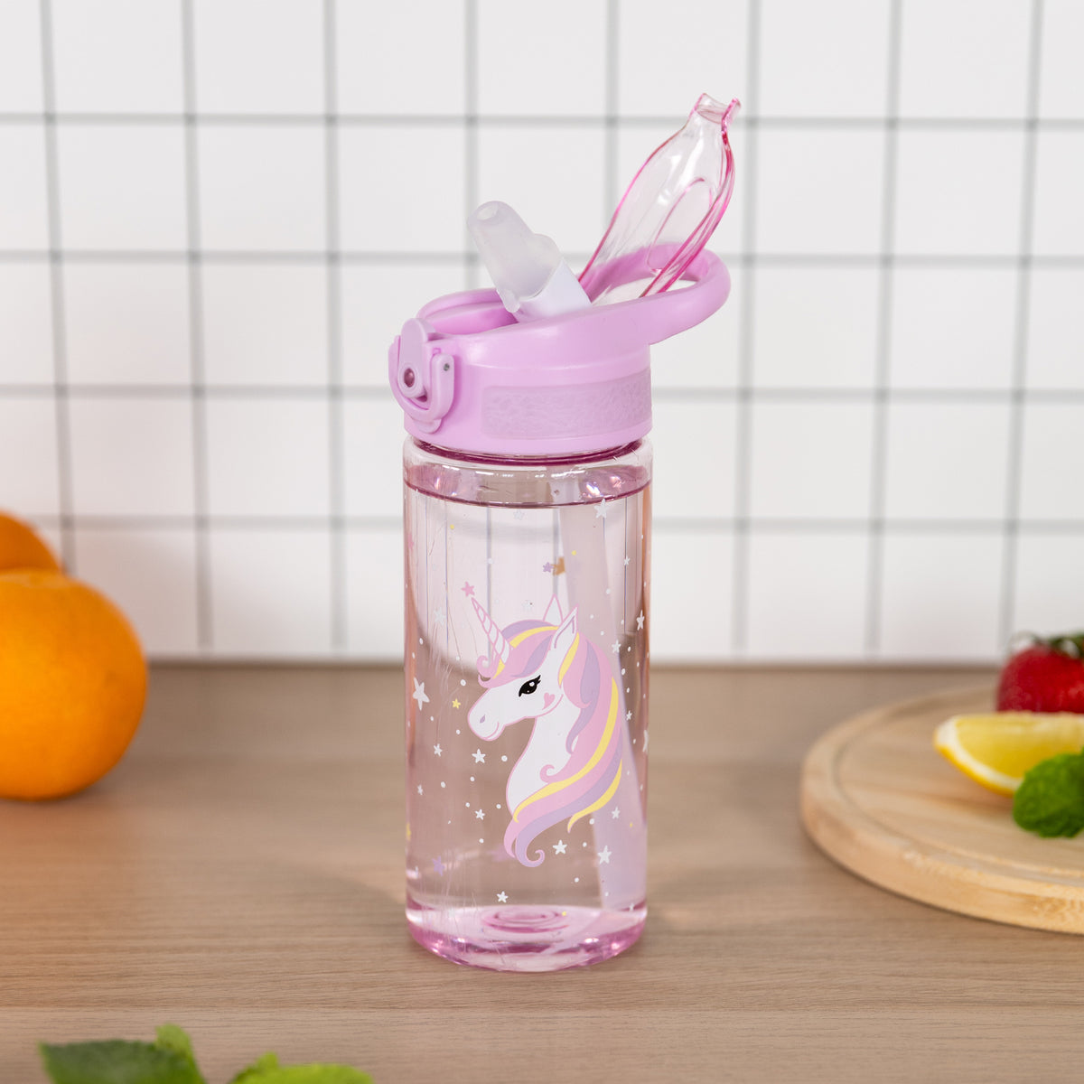 Borraccia in Tritan con cannuccia Rainbow Unicorn, 500 ml