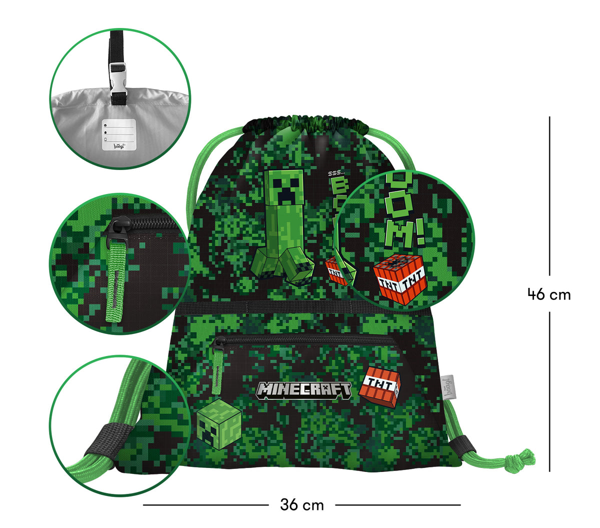 Sacca da ginnastica con tasca con cerniera Minecraft Boom